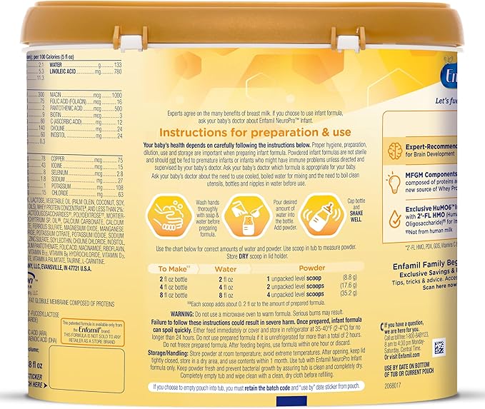 Enfamil NeuroPro Baby Formula, MFGM* 5-Year Benefit, Expert-Recommended Brain-Building Omega-3 DHA, Exclusive Immune Supporting HuMO6 Blend, Infant Formula Powder, Baby Milk, 20.7 Oz