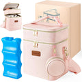 Breastmilk Cooler Bag with Ice Pack & Pacifier Case, Large Double Layer Insulated Baby Bottle Cooler Fits 6 Bottles, Breast Pump Storage Bag for Working Nursing Moms, with Gift Box