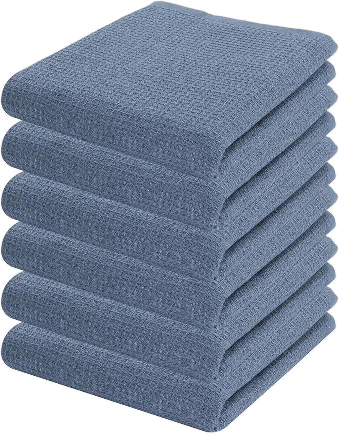 PurpleEssences Waffle Weave Kitchen Towel, 100% Cotton - 15 x 25 Inches, with Hanging Loop Ultra Soft Absorbent Quick Drying Dish Cloth, Tea and Hand Towels, 6 Pack - Fall Thanksgiving - Smoky Grey