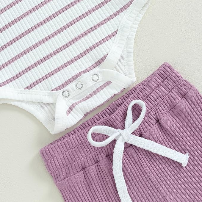 Newborn Baby Boy Girl Clothes Ribbed Knitted Long Sleeve Romper Pants Solid Cotton Infant Fall Winter Outfits 2Pcs