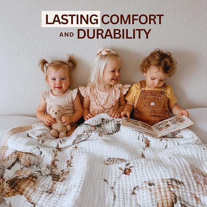Baby Muslin Woodland Blanket – Reversible Cotton Muslin Baby Quilt, 48x48 Woodland Blanket for Newborns & Toddlers – Gender Neutral, Soft & Breathable