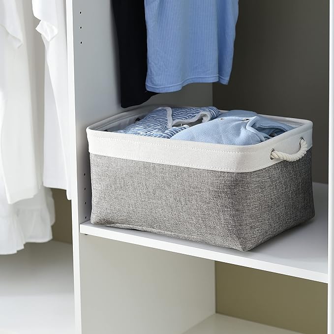 Storage Basket 16x12x8 inch Fabric Sturdy Canvas Storage Bins Organizer with Handles for Clothes and Storage Foldable Storage Boxes Cubes