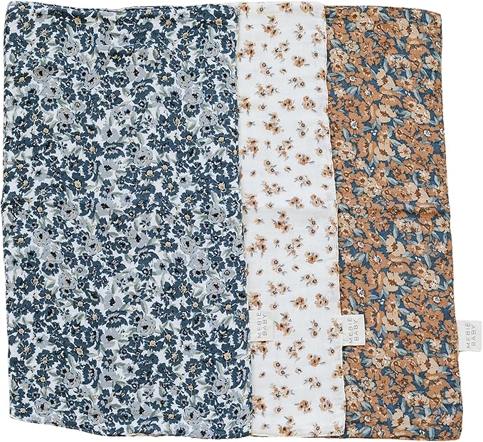 Mebie Baby Burp Cloths, Vintage Florals, Muslin Burp Cloth Set for Spit Up, Drool, and More, Boho Burp Cloths for Baby Boy and Girl, Baby Must Haves for Registry Lists and Gifts for Newborns