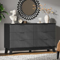 Fluted Dresser with 6 Drawers, 54" Wide Modern Chest of Drawers with Metal Handle, Wooden Dresser TV Stand, Wood Closet Clothes Storage Organizer for Bedroom, Living Room, Hallway, Solid Black