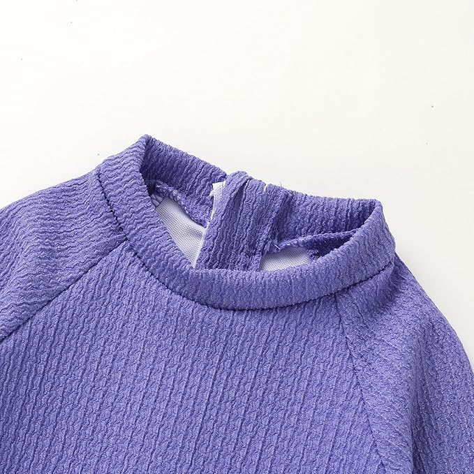 YOUNGER TREE Infant Baby Girls Swimsuit Long Sleeve Swimsuits One Piece Swimsuit Solid Color Bathing Suit with Hat, UPF 50+