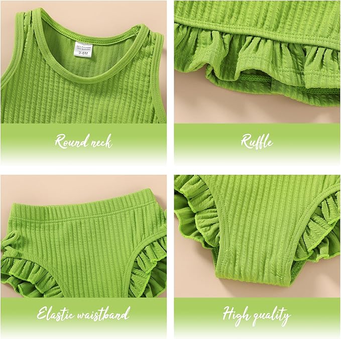 HAPPYMA Baby Swimsuit Toddler Girl Bathing Suit Summer Solid Color Bikini Set Beach Two Piece Swim Wear