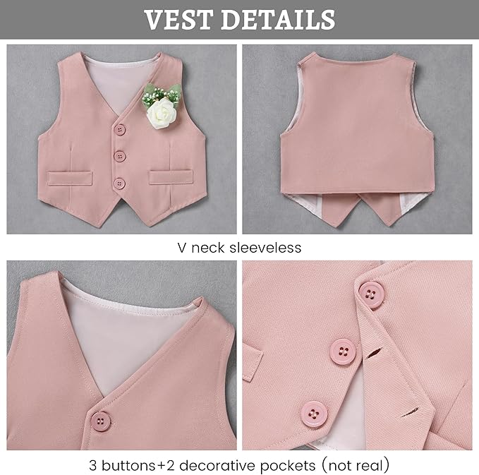 SANMIO Baby Boy Clothes Suits Infant Gentleman Outfit Collared Dress Shirt+Vest+Tie+Corsage+Pants 5Pcs Baby Suit Sets