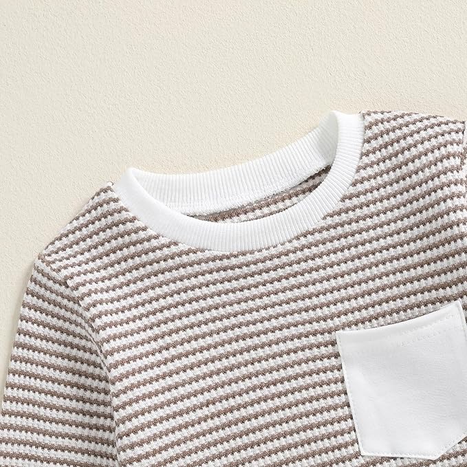 Toddler Baby Boy Fall Clothes Waffle Outfit Long Sleeve Color Blocking Sweatshirt Pullover Jogger Pant Set