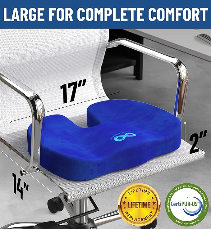 Everlasting Comfort Doctor Recommended Memory Foam Seat Cushion for Office Chairs & Car Seat - Ergonomic Office Desk Accessories for Tailbone Pain Relief, Sciatica & Back Support