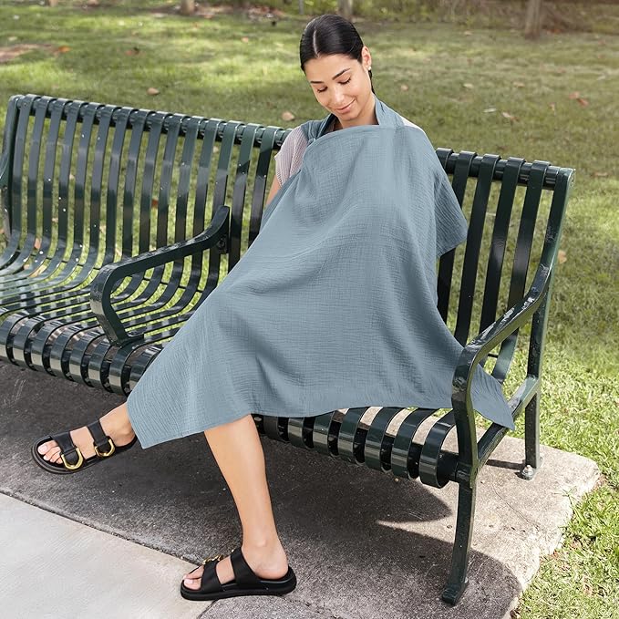 Comfy Cubs Muslin Nursing Cover, Pack of 1, 100% Muslin Breastfeeding Cover - Soft & Breathable Baby Nursing Scarf with Adjustable Neck Strap - Portable, Lightweight & Privacy Coverage - Pacific Blue