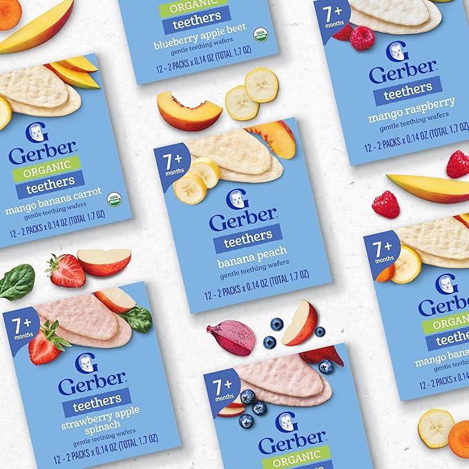 Gerber Snacks for Baby Teethers, Gentle Teething Wafers, Mango Raspberry, 1.7 Ounce, 12 Count Box (Pack of 6)