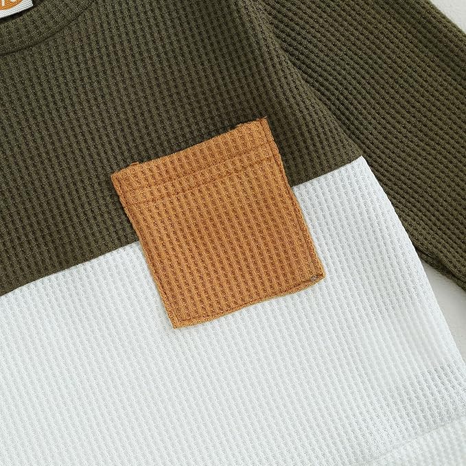 Toddler Baby Boy Fall Clothes Waffle Outfit Long Sleeve Color Blocking Sweatshirt Pullover Jogger Pant Set