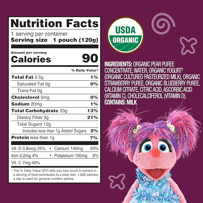 Earth's Best Organic Yogurt Smoothie Pouches, 24+ Months, Fruit and Yogurt Smoothie for Kids, Mixed Berry, 4.2 Ounce Resealable Pouch (Pack of 12)