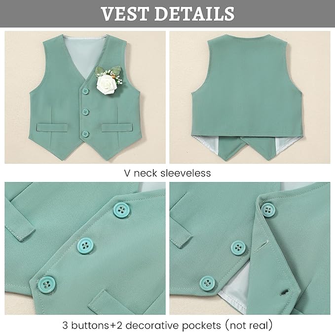 SANMIO Baby Boy Clothes Suits Infant Gentleman Outfit Collared Dress Shirt+Vest+Tie+Corsage+Pants 5Pcs Baby Suit Sets