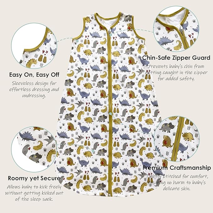 Cute Castle Baby Sleep Sack 6-12 Months - Lightweight 100% Cotton 2-Way Zipper TOG 0.5 Infant Wearable Blanket, Newborn Essentials Toddler Sleep Clothes, 3 Pack(Honey, Dinosaurs, Letters)
