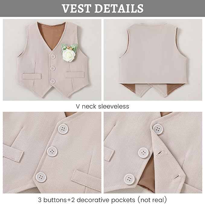 SANMIO Baby Boy Clothes Suits Infant Gentleman Outfit Collared Dress Shirt+Vest+Tie+Corsage+Pants 5Pcs Baby Suit Sets