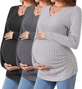 Ficerd 3 Pack Women's Maternity Shirts Ribbed Long Sleeve Pregnancy Tops V Neck Knit Side Ruched Pregnant Clothes Sweater