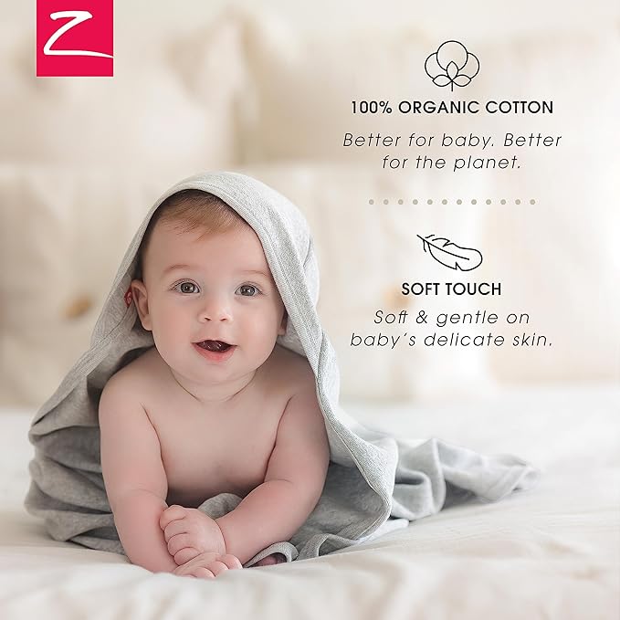Zutano Hooded Baby Towels, Organic Cotton Baby Bath Towel, Ultra Soft and Absorbent Baby Towel for Newborn and Infant | Girl, Boy, and Unisex Towel Set, Leap Frog, 2-Pack