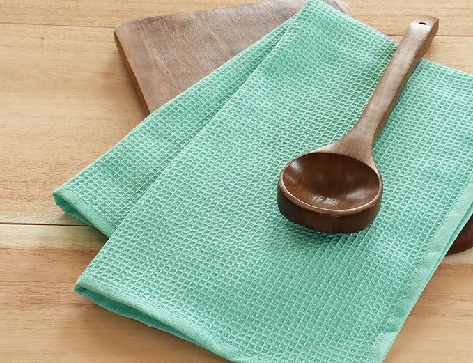 PurpleEssences Waffle Weave Kitchen Towel, 100% Cotton - 15 x 25 Inches, with Hanging Loop Ultra Soft Absorbent Quick Drying Dish Cloth, Tea and Hand Towels, 4 Pack - Fall Thanksgiving - Turquoise