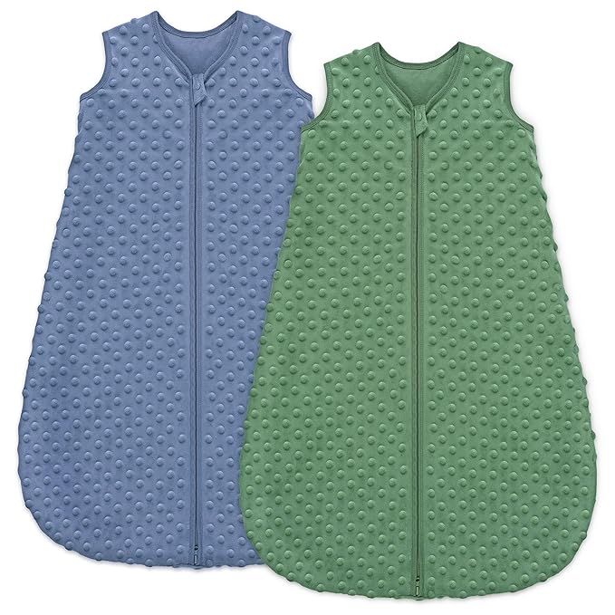 Fleece Baby Sleep Sack 0-6 Months with Plush Dots 1.5 Tog Baby Wearable Blanket with 2-Way Zipper Warm Sleeping Sack for Toddler Infant Newborn - Small, Blue&Green