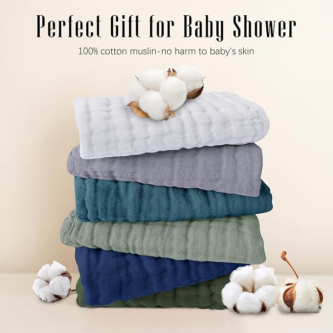 SWEET DOLPHIN 12 Pack Muslin Burp Cloths Large 100% Cotton Burping Clothes for Baby Drool - Absorbent and Soft Boys & Girls Milk Spit Up Rags for Newborn Essentials Registry - Mountain Gradient