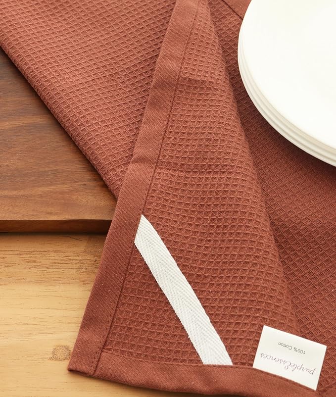 PurpleEssences Rust Waffle Weave Kitchen Towel, 100% Cotton - 15 x 25 Inches, with Hanging Loop Ultra Soft Absorbent Quick Drying Dish Cloth, Tea and Hand Towels, 6 Pack - Fall Thanksgiving - Rust