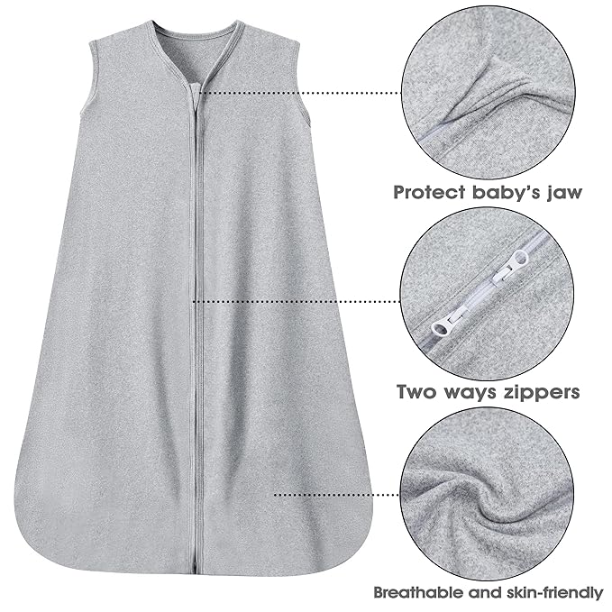 Baby Sleep Sack 18-24 Months Baby Wearable Blanket 100% Rayon Cotton 2-Way Zipper Toddler Sleeping Sack，Comfy Soft Lightweight TOG 0.3(grey)