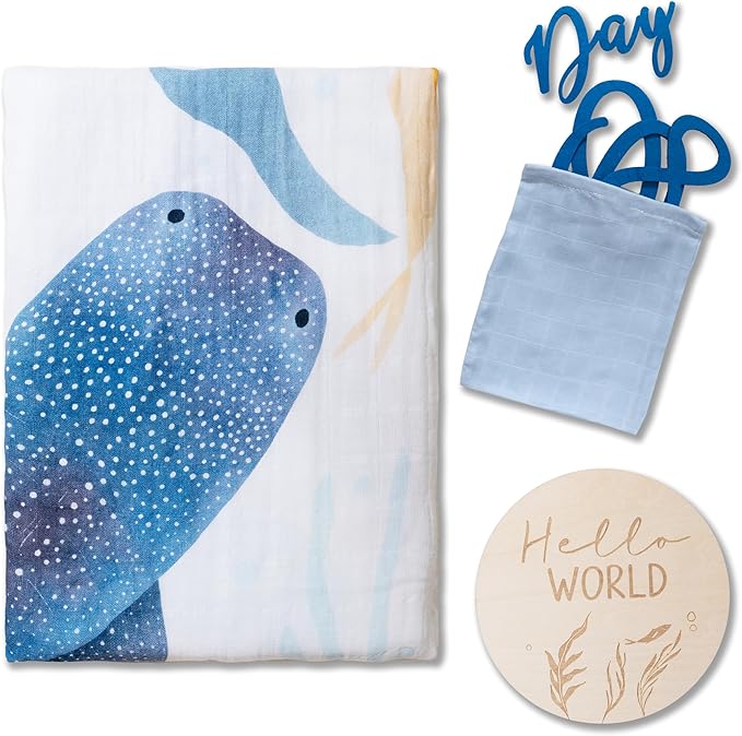 Miaoberry Ocean Baby Milestone Blanket – Monthly Baby Milestone Photo Prop for Boy, Under The Sea Growth Tracker Blanket with Hello World Sign and Registry Must-Have