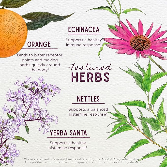 WishGarden Herbs Kick-Ass Allergy - Plant-Based Non-Drowsy Herbal Allergy Supplement with Nettle Leaf, Echinacea, & Yerba Santa, Supports Healthy Histamine Response to Seasonal Irritants, .66oz