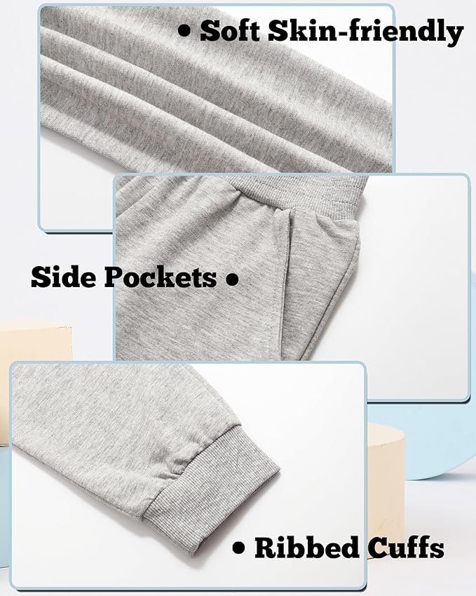 GFQLONG 2/3 Pack Toddler Pants Sweatpants Boys Cotton Joggers, Athletic Pull on Sweat Pants with Pockets for Kids Clothes