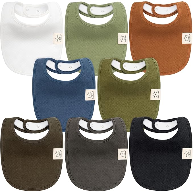 KeaBabies 8-Pack Organic Baby Bibs for Girls, Boys - Quilted Cotton Cloth Baby Drool Bibs for Drooling and Teething Toddler, Newborn, Infant, Soft & Super Absorbent (Basics)