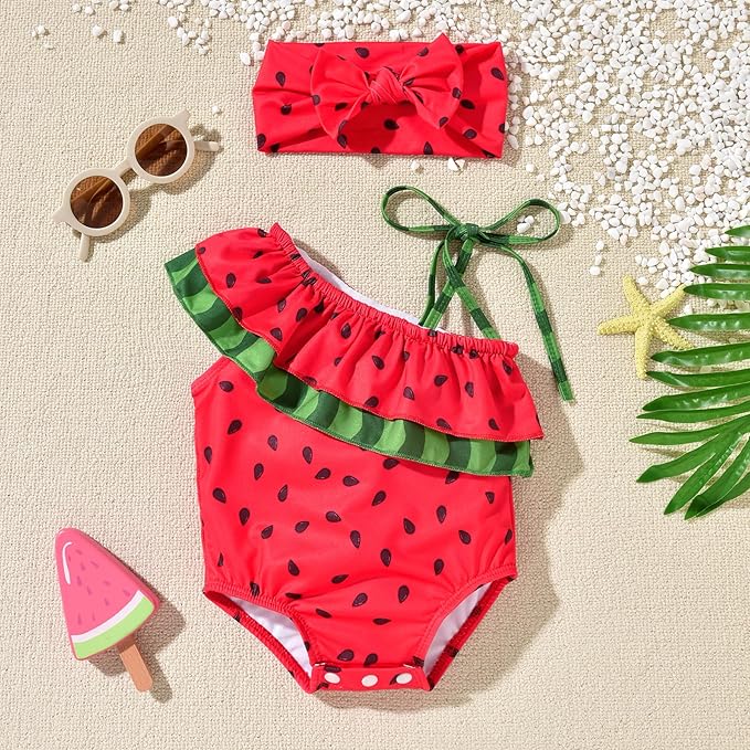 Toddler Baby Girls Ruffles Bikini One Piece Swimsuits Floral Off Shoulder Swimwear Beach Bathing Suit