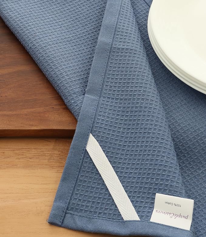 PurpleEssences Waffle Weave Kitchen Towel, 100% Cotton - 15 x 25 Inches, with Hanging Loop Ultra Soft Absorbent Quick Drying Dish Cloth, Tea and Hand Towels, 6 Pack - Fall Thanksgiving - Smoky Grey