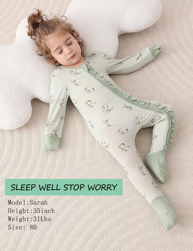 JunNeng Baby Girl Viscose from Bamboo Sleeper with Mitten Cuffs, 2 Way Zipper Romper, Sleep N' Play Pajamas 0-18 Months
