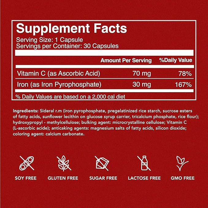 SiderAL Forte Iron Supplement Clinically Proven to Increase Levels Without Side Effects | Sucrosomial High Absorption Gentle Iron Pills for Women and Men | Vitamin C | Anemia & Energy Support | 30 ct