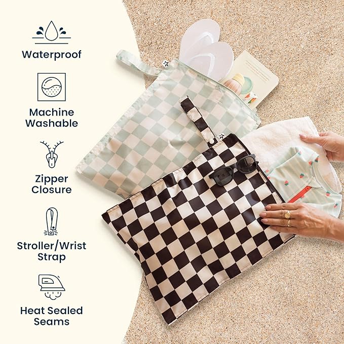 Tiny Twinkle Wet Dry Bag – 2 Pack Reusable Waterproof & Mess Proof Wet Bags for Swimsuits & Travel, Baby Towels & Beach Essentials,a Diaper Bag Must-Have(Slate, Olive)
