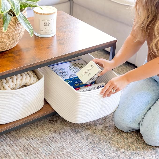 NaturalCozy Storage Baskets 16.8”x13”x7.6” Cotton Rope Woven Baskets for Organizing 3-Pack | Toy Storage Bins | Basket for Shelves, Laundry, Blanket, Clothes, Closet, Kitchen, Bathroom, Gifts