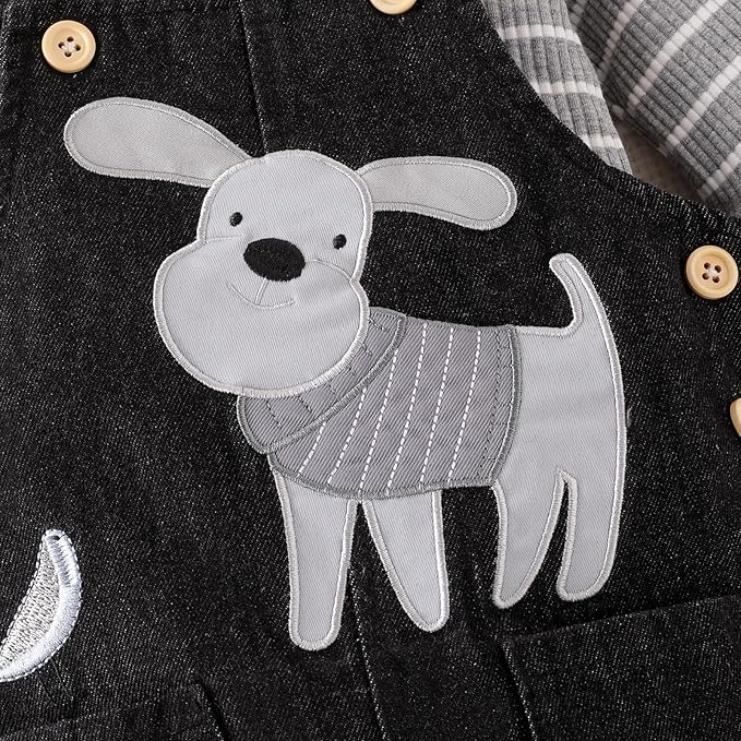 Baby Boy Clothes Fall Winter Outfits Long Sleeve Striped Romper Cute Cartoon Jeans Overalls Pants Set 0-18 Months