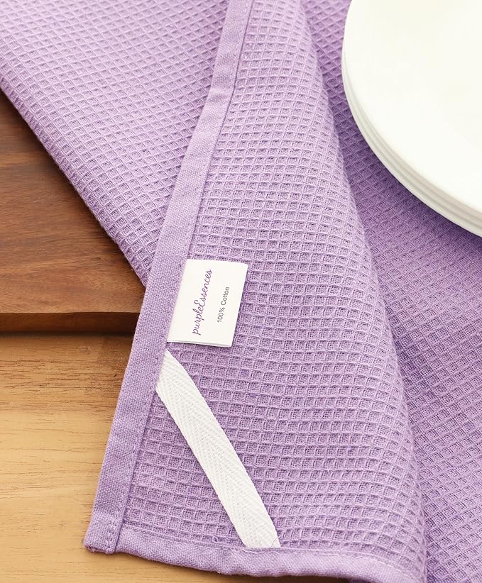 PurpleEssences Waffle Weave Kitchen Towel, 100% Cotton - 15 x 25 Inches, with Hanging Loop Ultra Soft Absorbent Quick Drying Dish Cloth, Tea and Hand Towels, 6 Pack - Fall Thanksgiving - Lavender