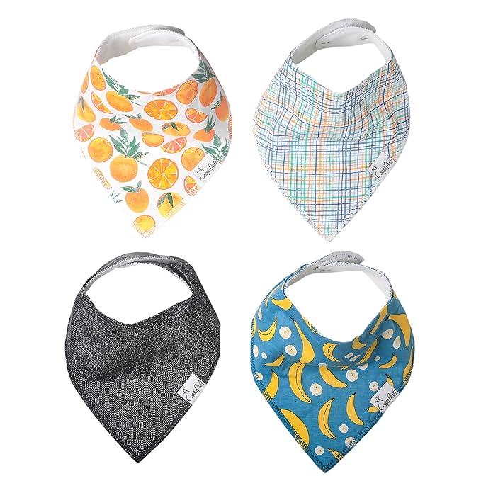 Copper Pearl 4 Pack Soft Cotton Baby Bibs for Drooling and Teething, Absorbent Drool Bibs for Baby Girl and Boy, Adjustable to Fit Newborns to Toddlers, Tons of Styles (Citrus)