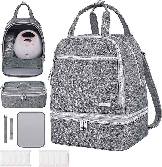 Derbiedersinn Spectra Pump Bag with Cooler for Milk Storage, Insulated Pump Bag for Travel, Work, Daycare, Compatible with Wearable & Electric Breast Pumps,Grey