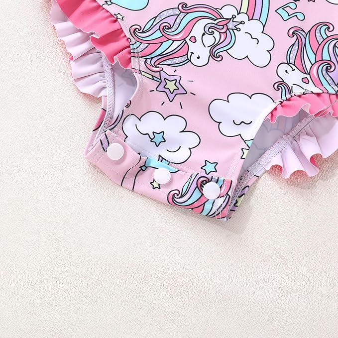 YOUNGER TREE Infant Baby Girls Swimsuit Long Sleeve Swimsuits One Piece Swimsuit Solid Color Bathing Suit with Hat, UPF 50+