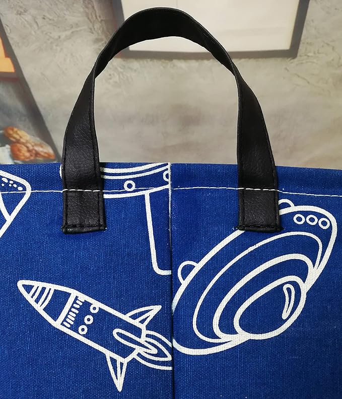 Rectangle Kids Gift Storage Basket Shelf Storage Basket Organizer Box Clothes Laundry Hamper Toys Nursery Basket Baby Laundry Basket with Handles (REC-Navy Spacecraft)