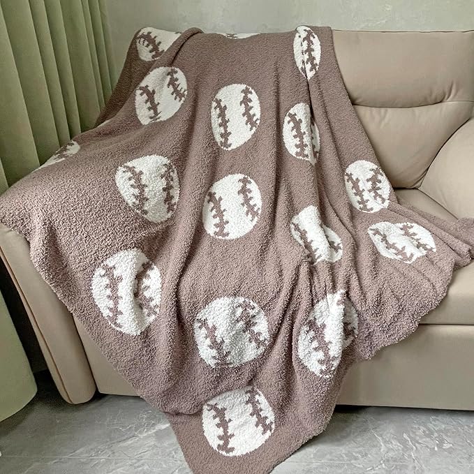 Cozy Baseball Pattern Blanket Perfect Lightweight Bedding for Adults, Soft, Warm, and Plush Soccer Sports Blanket Great for Bed Sofa (Baseball-Brown, 50"x60")