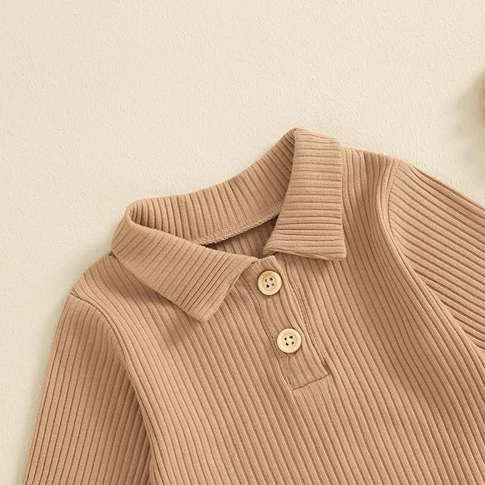 Newborn Baby Boy Girl Clothes Ribbed Knitted Long Sleeve Romper Pants Solid Cotton Infant Fall Winter Outfits 2Pcs