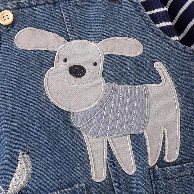 Baby Boy Clothes Fall Winter Outfits Long Sleeve Striped Romper Cute Cartoon Jeans Overalls Pants Set 0-18 Months