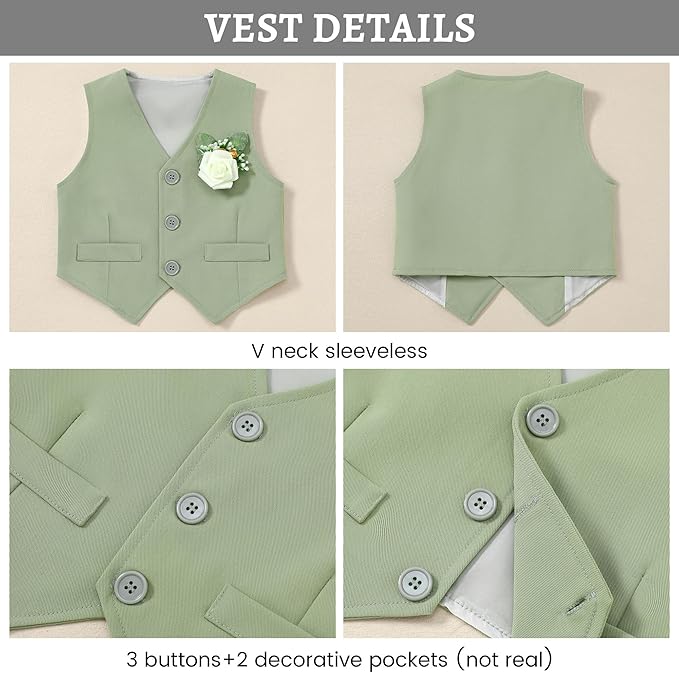 SANMIO Baby Boy Clothes Suits Infant Gentleman Outfit Collared Dress Shirt+Vest+Tie+Corsage+Pants 5Pcs Baby Suit Sets