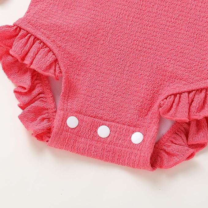 YOUNGER TREE Infant Baby Girls Swimsuit Long Sleeve Swimsuits One Piece Swimsuit Solid Color Bathing Suit with Hat, UPF 50+