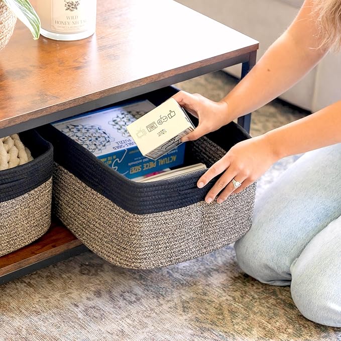 NaturalCozy Storage Baskets 16.8”x13”x7.6” Cotton Rope Woven Baskets for Organizing 3-Pack | Toy Storage Bins | Basket for Shelves, Laundry, Blanket, Clothes, Closet, Kitchen, Bathroom, Gifts