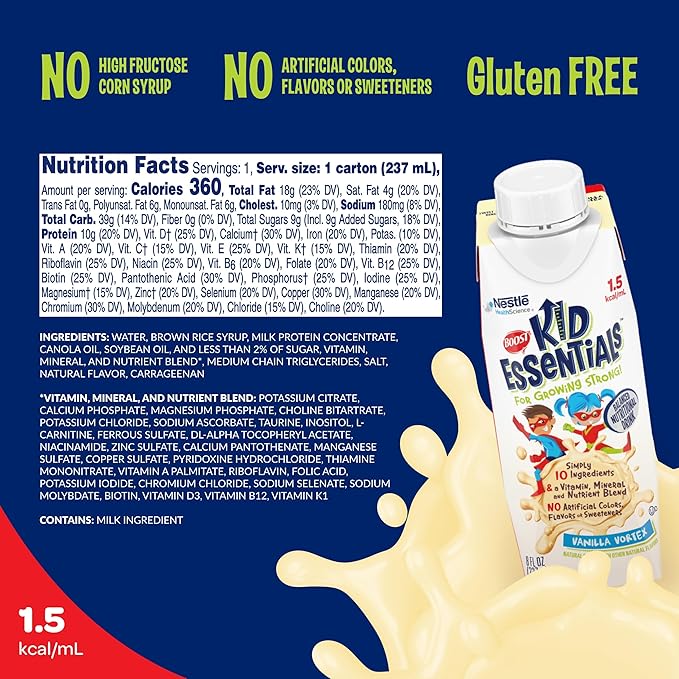 BOOST KID ESSENTIALS 1.5 Balanced Nutritional Drink for Children, Vanilla Vortex, 24 Count